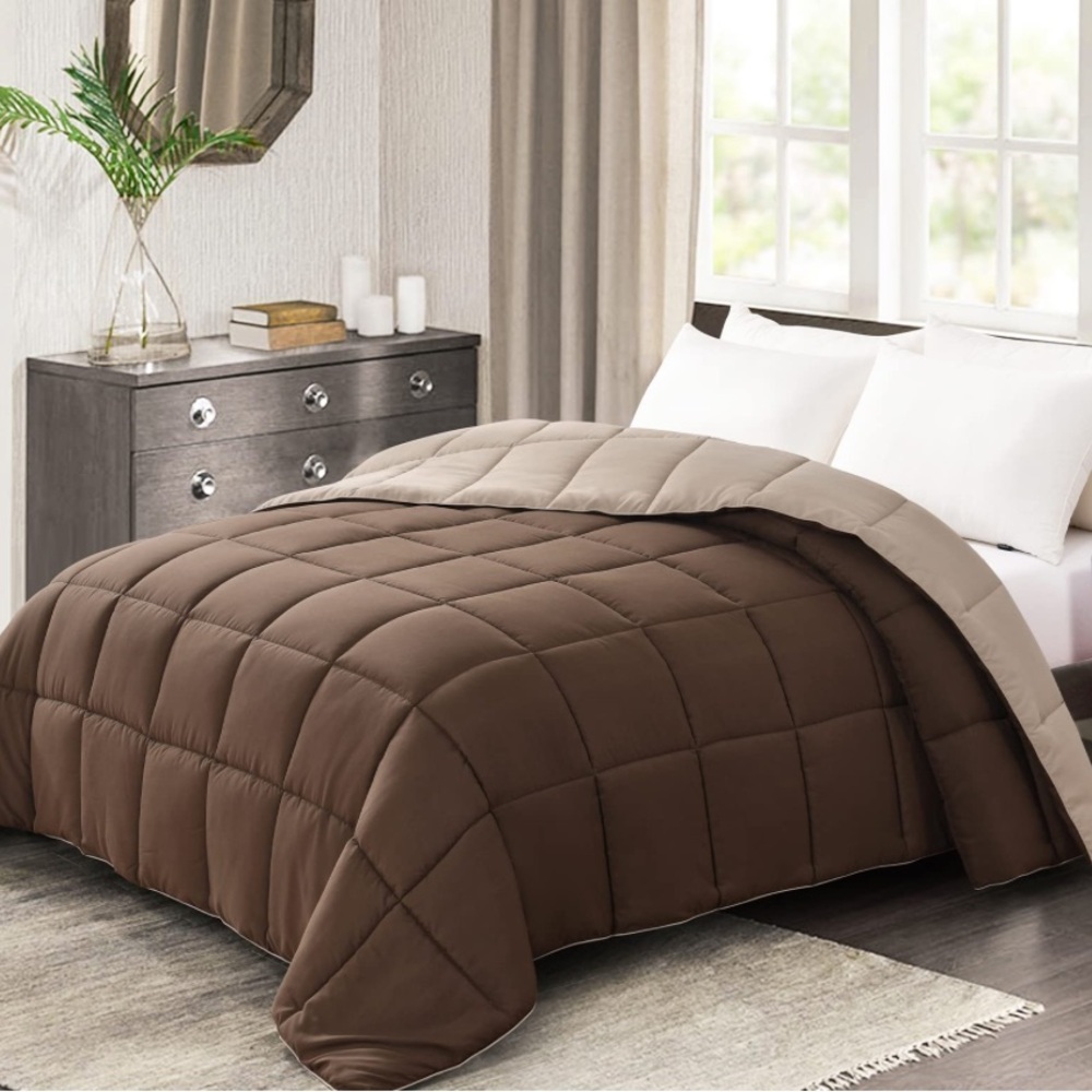 Chocolate Brown/Tan Reversible Comforter-TWIN